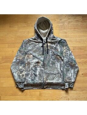 Realtree Camo Sherpa Lined Full-Zip Hoodie Men's Large Gorpcore Outdoor Grunge